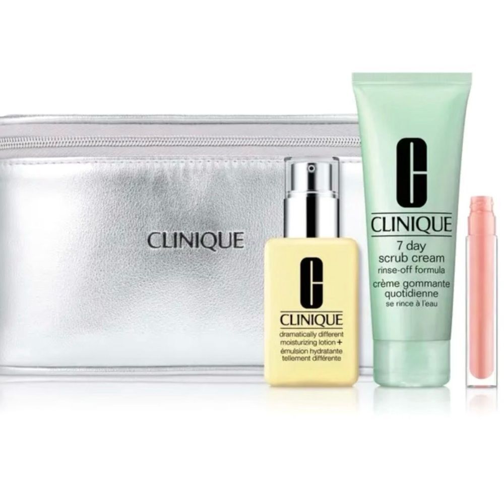 Clinique Skincare 3 pc Set + Cosmetic Bag. Full size items. Retail $113 - Picture 1 of 10